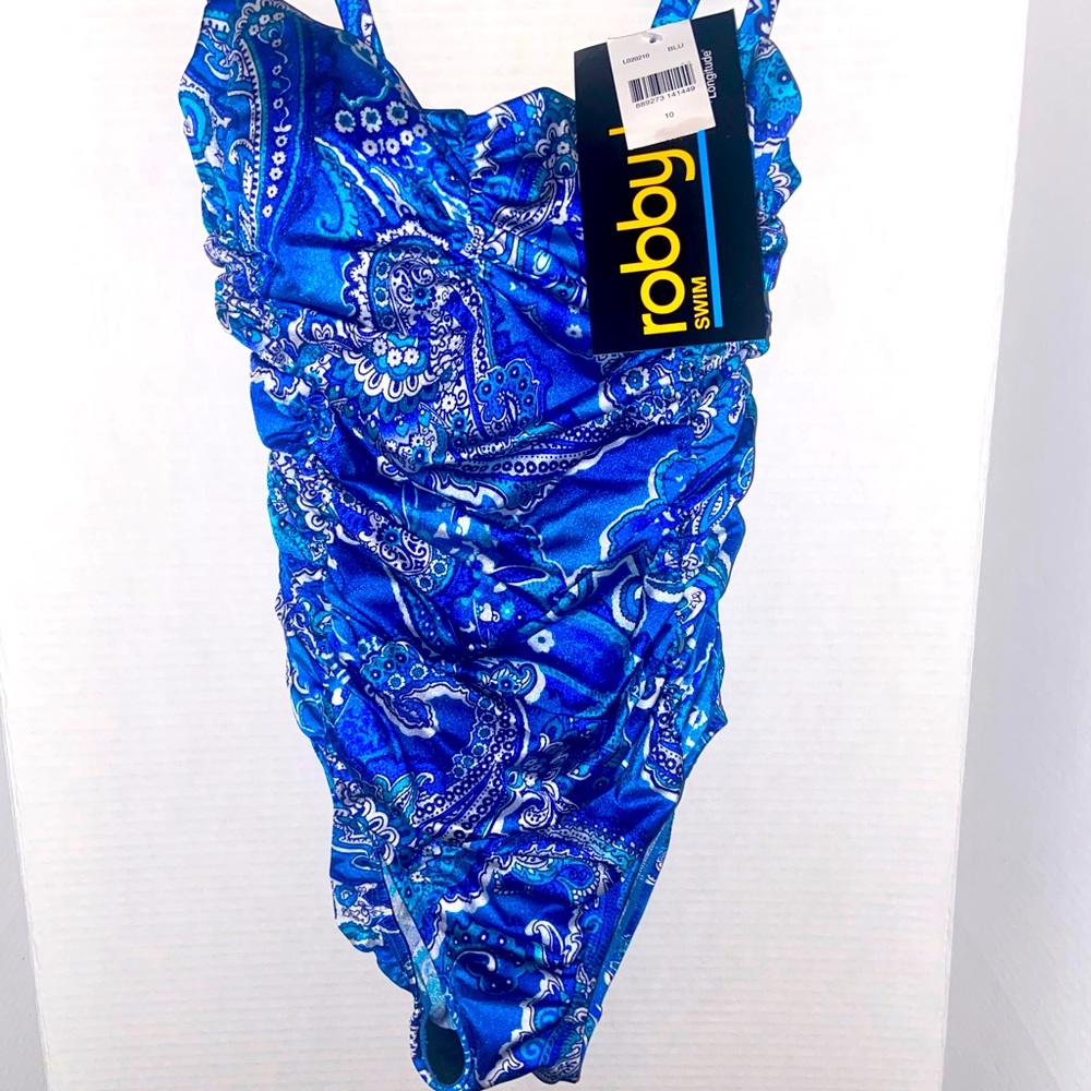 Robby Len swimsuit, multicolor blue, size 10